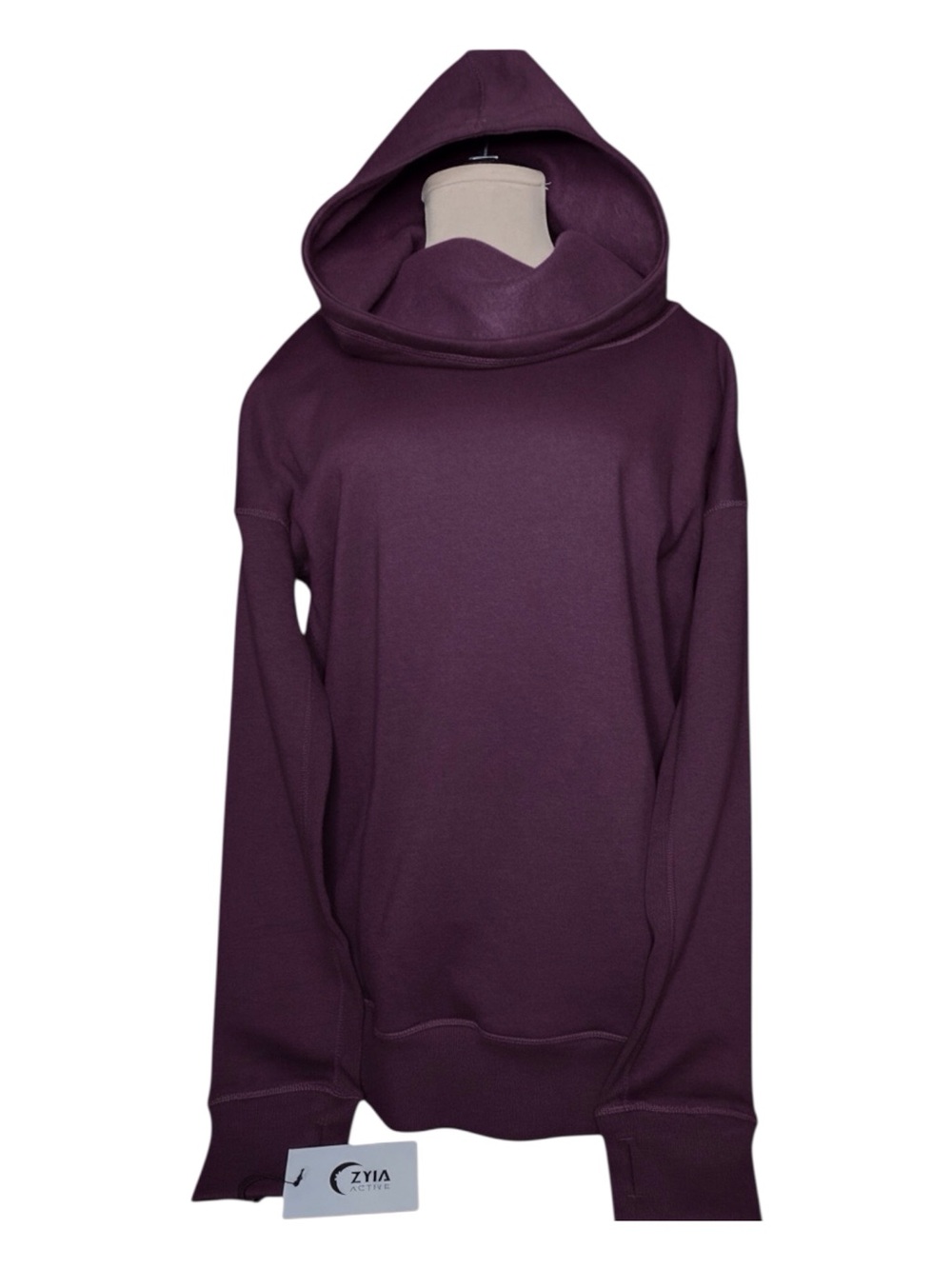 NWT ZYIA Active Oh So Soft Cowl Hoodie in Plum XL